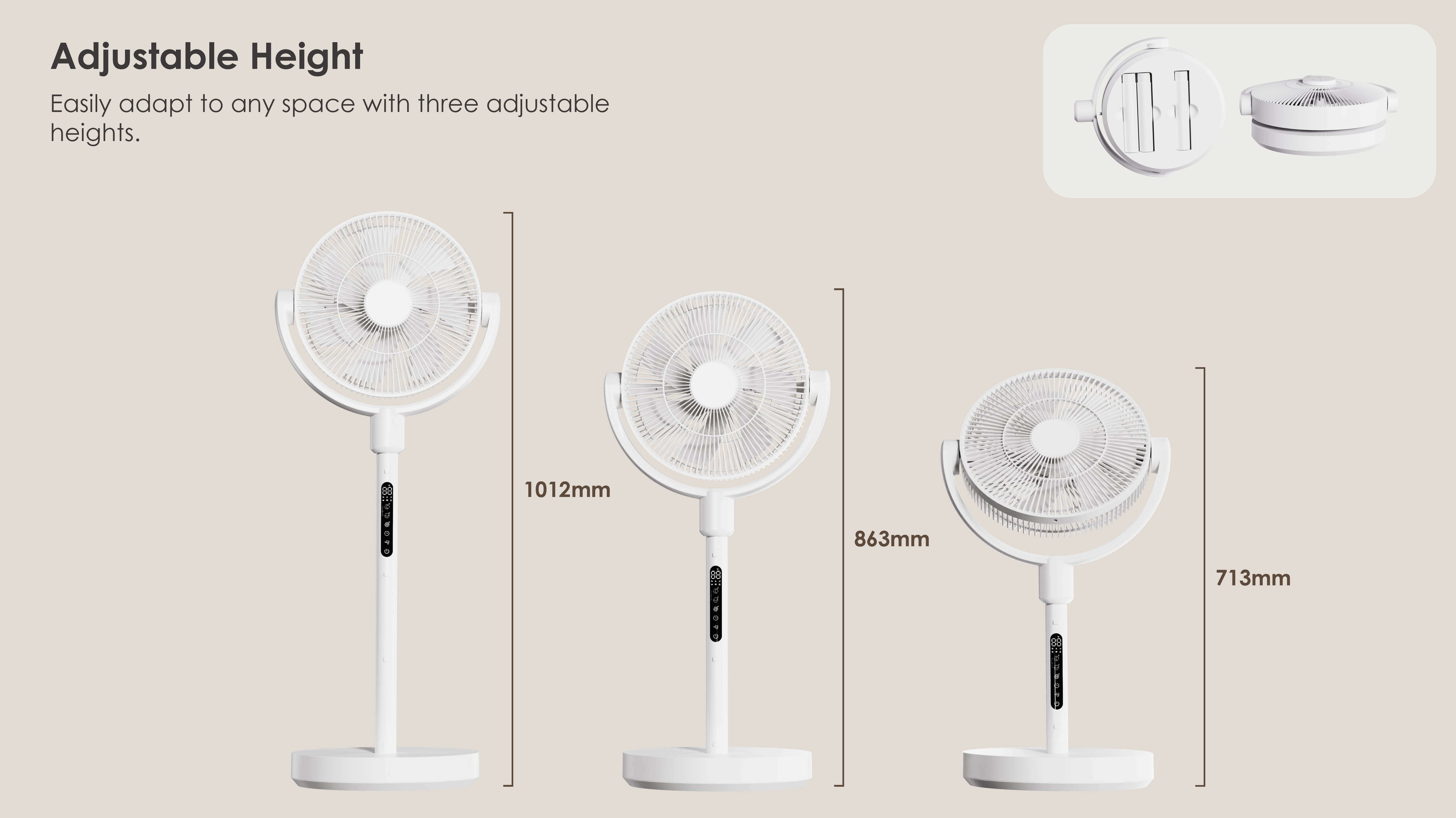 Comefresh ventilator reîncărcabil ventilator reglabil BLDC BLDC cu afișaj de noapte AP-F1280BLRS AP-F1280BLRS