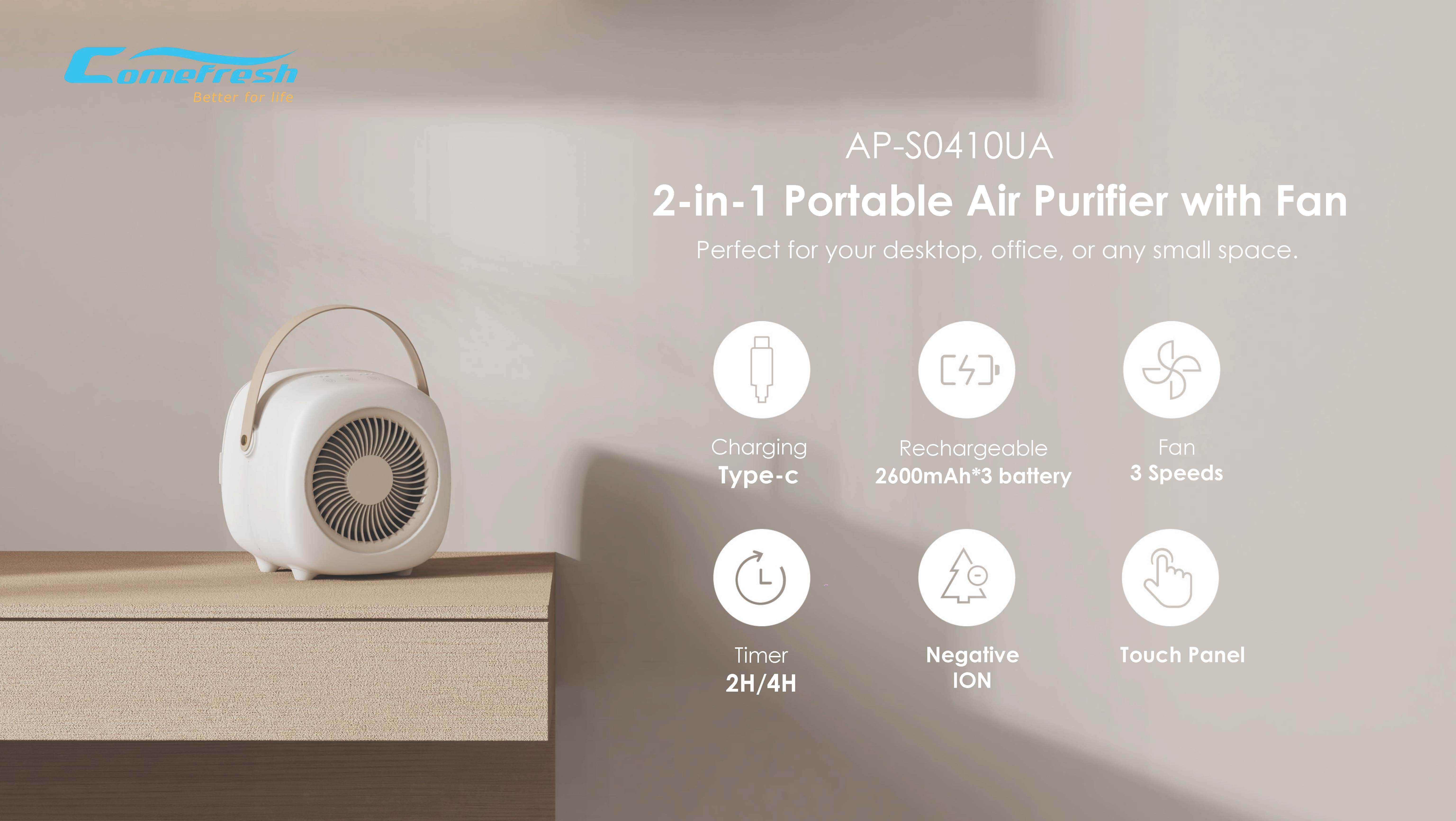 Comefresh Room Air Purifier Desktop Fan H13 HEPA Air Cleaner with Negative Ion